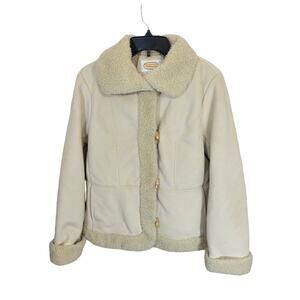 Talbots Tan Faux Suede Sherpa Collared Trim Winter Jacket Women's Size Medium